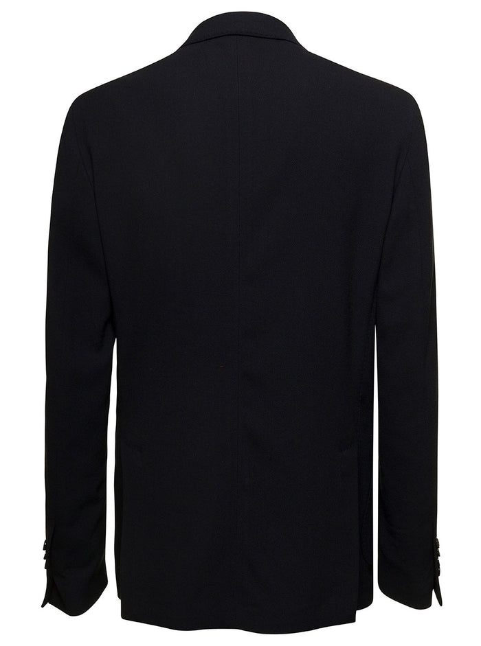 Black Double-Breasted Jacket With Detachable Pin Cotton And Wool Blend Man Blazers