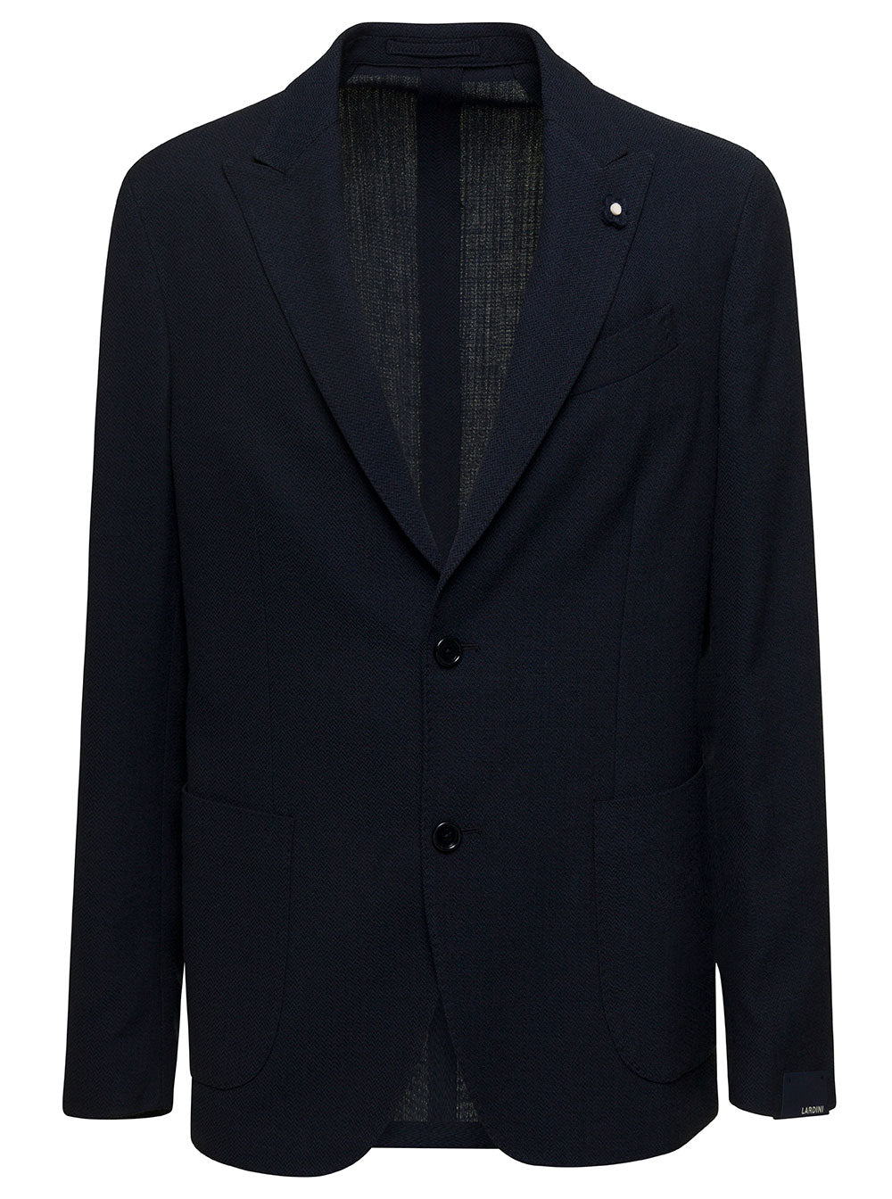 Blue Single-Breasted Herringbone Knit Jacket Wool Blend Man Blu Blazers