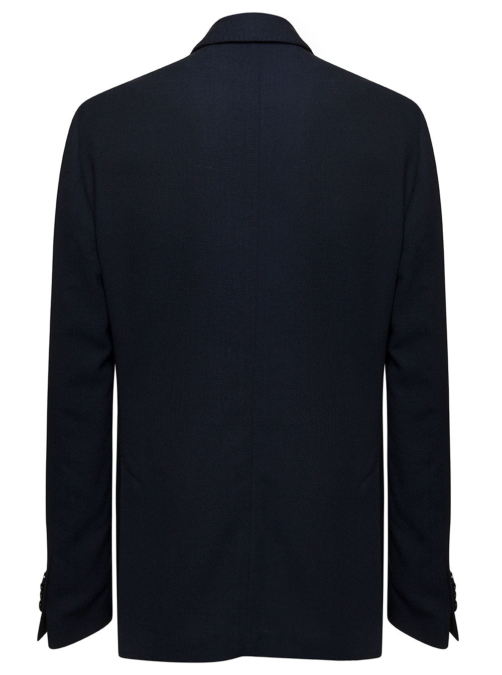 Blue Single-Breasted Herringbone Knit Jacket Wool Blend Man Blu Blazers