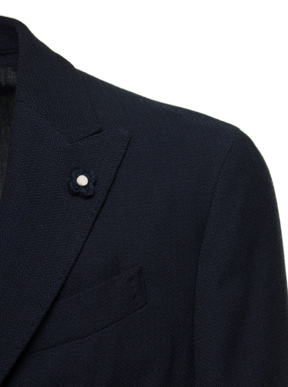 Blue Single-Breasted Herringbone Knit Jacket Wool Blend Man Blu Blazers