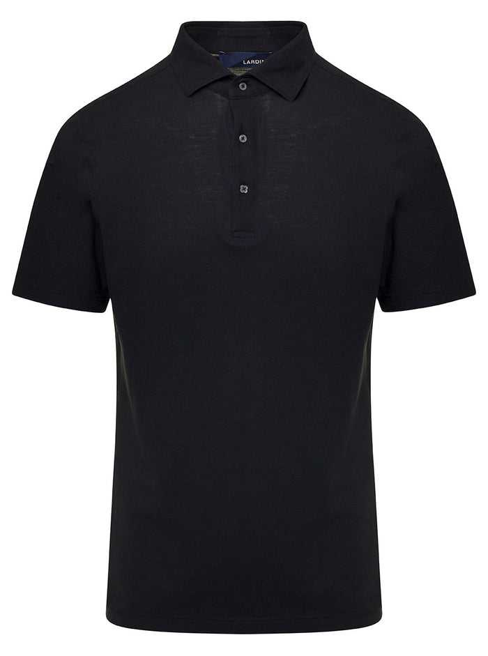 Black Short Sleeve Polo Shirt With Contrasting Logo Patch Cotton Man Tshirts And