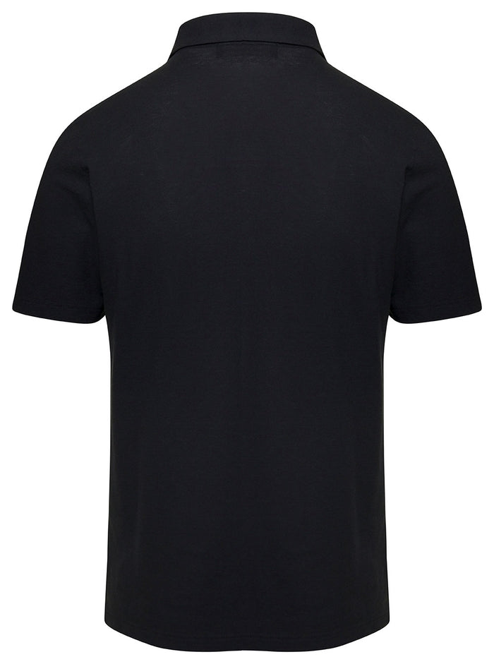 Black Short Sleeve Polo Shirt With Contrasting Logo Patch Cotton Man Tshirts And