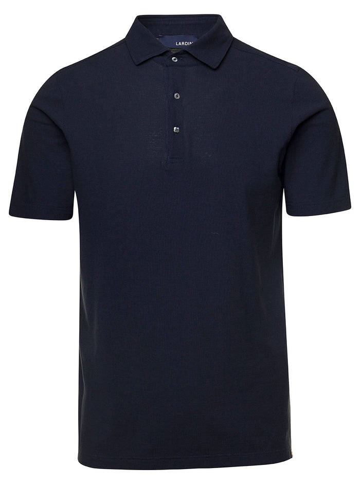 Blue Short Sleeve Polo Shirt With Contrasting Logo Patch Cotton Man Blu Tshirts And