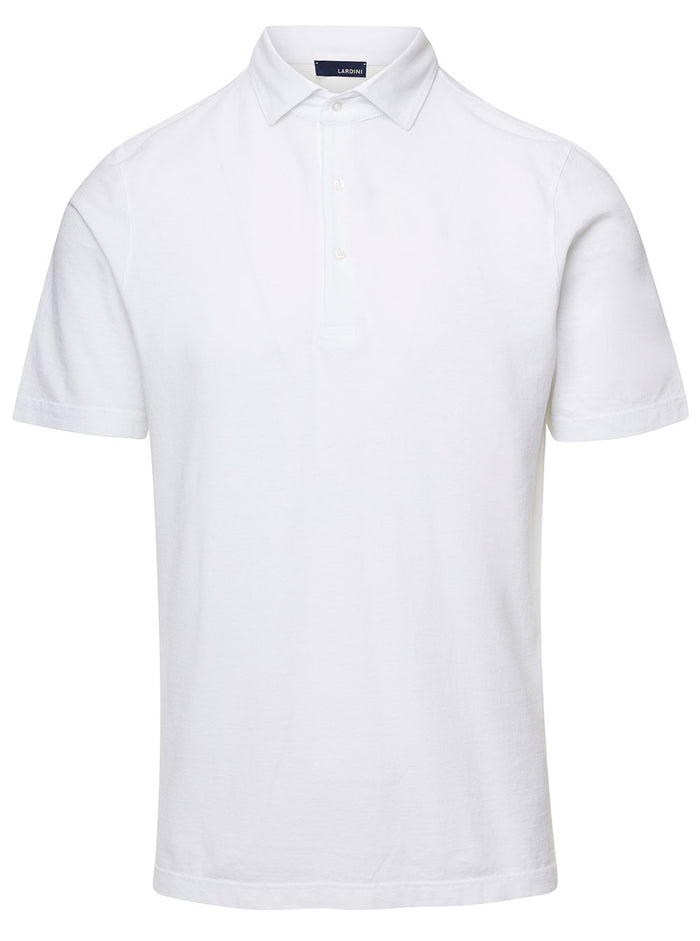 White Short Sleeve Polo Shirt With Contrasting Logo Patch Cotton Man Tshirts And