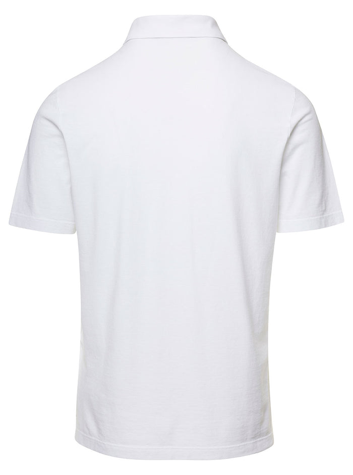 White Short Sleeve Polo Shirt With Contrasting Logo Patch Cotton Man Tshirts And
