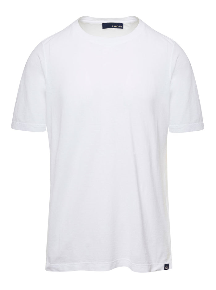 White Crewneck T-Shirt With Logo Patch Cotton Man Tshirts And Polo Shirts