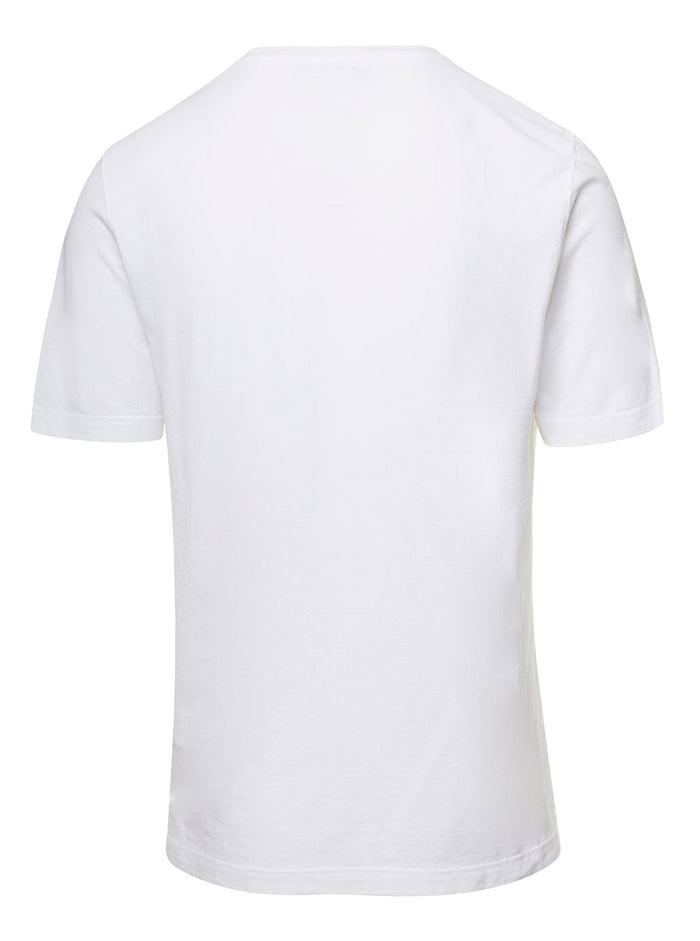 White Crewneck T-Shirt With Logo Patch Cotton Man Tshirts And Polo Shirts