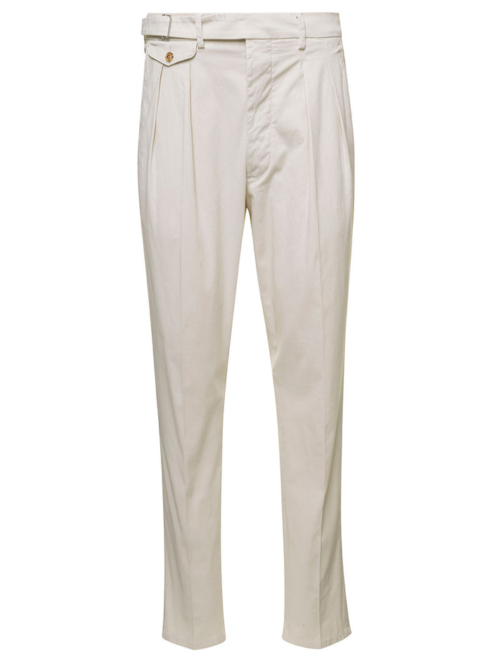 Pantalone Doppia Pince Beige Cotton Elastane Trousers