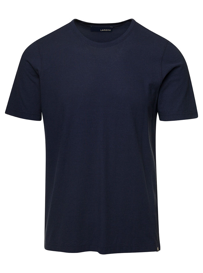 Blue Crewneck T-Shirt With Logo Patch Cotton Man Blu Tshirts And Polo Shirts
