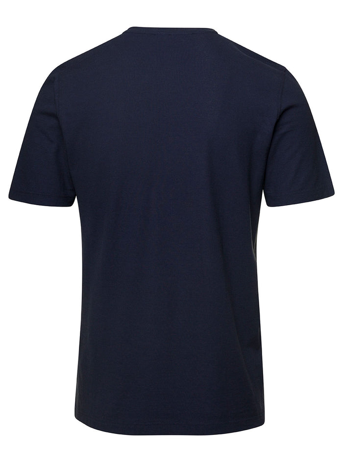 Blue Crewneck T-Shirt With Logo Patch Cotton Man Blu Tshirts And Polo Shirts