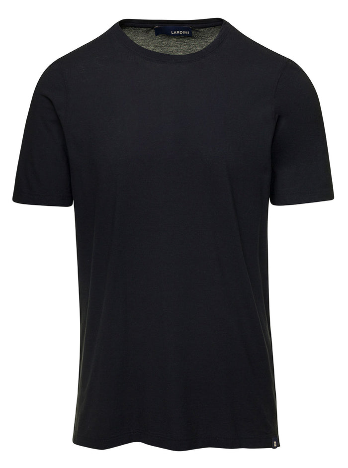 Black Crewneck T-Shirt With Logo Patch Cotton Man Tshirts And Polo Shirts