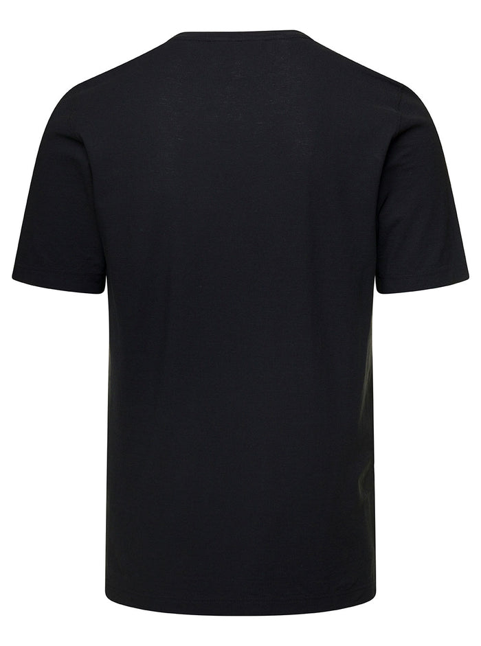 Black Crewneck T-Shirt With Logo Patch Cotton Man Tshirts And Polo Shirts