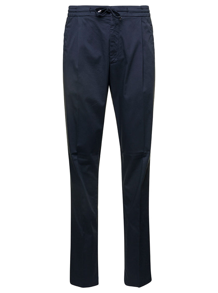 Miami Blue Pants With Drawstring And Welt Pockets Cotton Blend Man Blu Lycra Elastane Trousers