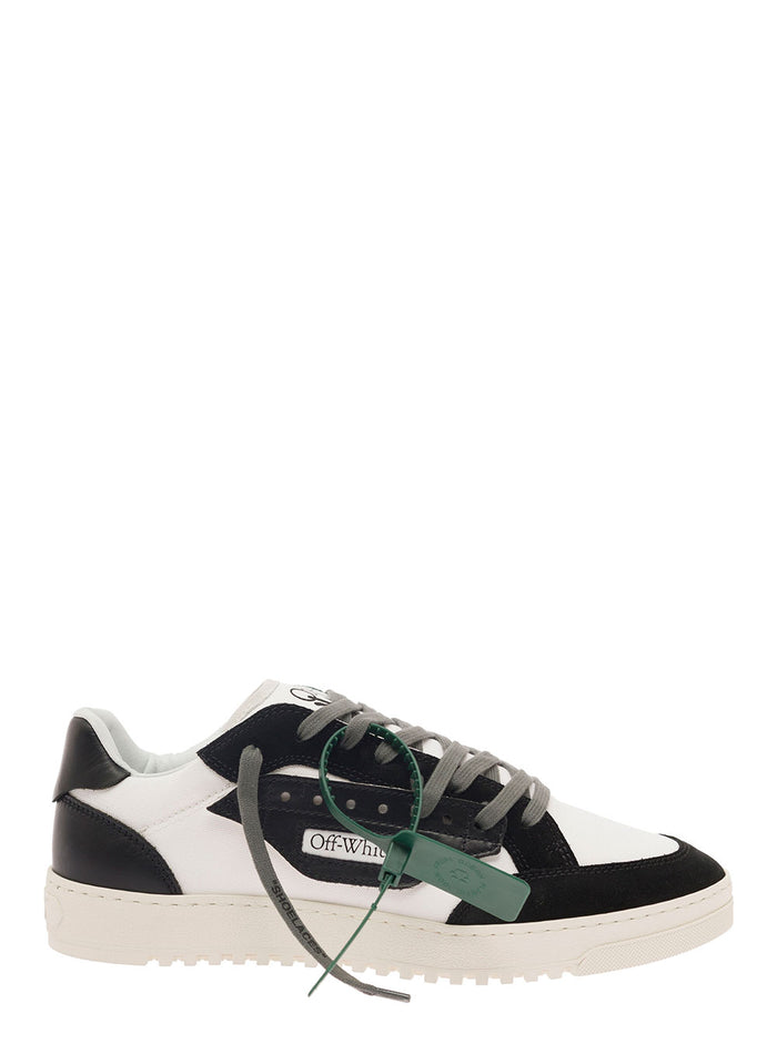 Panelled Low-Top Sneakers Black And White Leather Man Calf Cotton
