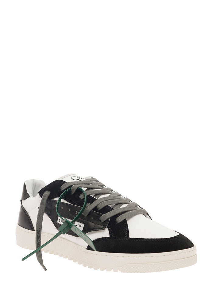 Panelled Low-Top Sneakers Black And White Leather Man Calf Cotton
