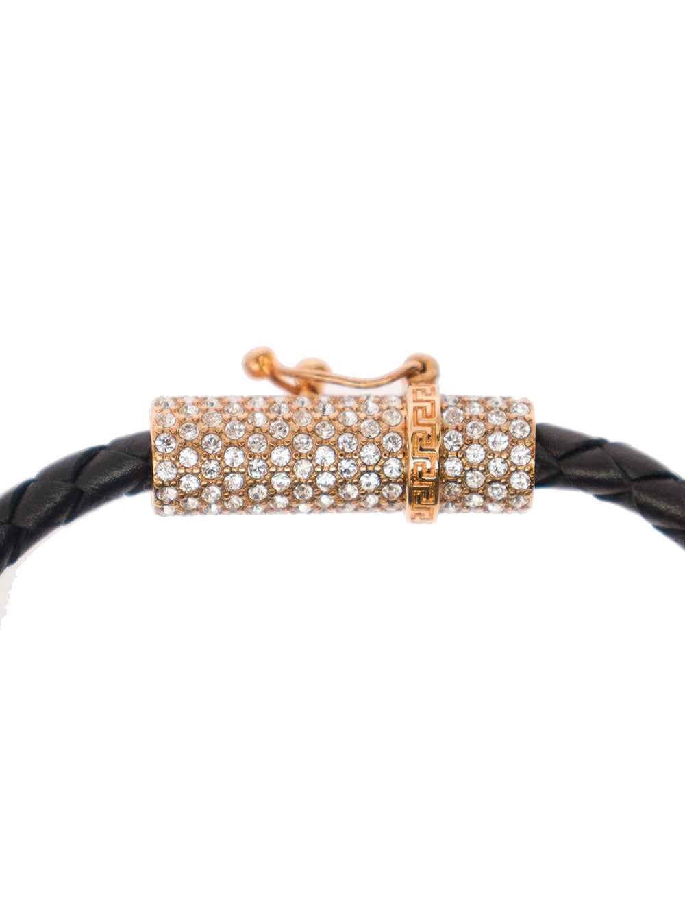 Gold-Tone Medusa Pendant Bracelet Black Leather Woman Calf