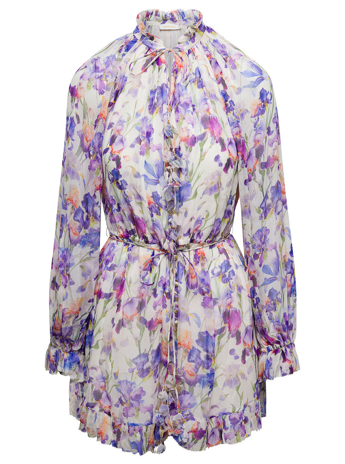 Lilac Tama Playsuit With Floral Print All-Over Viscose Woman Shirts And Blouses
