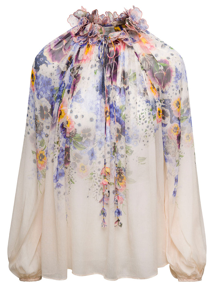 White Tama Blouse With Floral Print All-Over Silk Woman Jersey