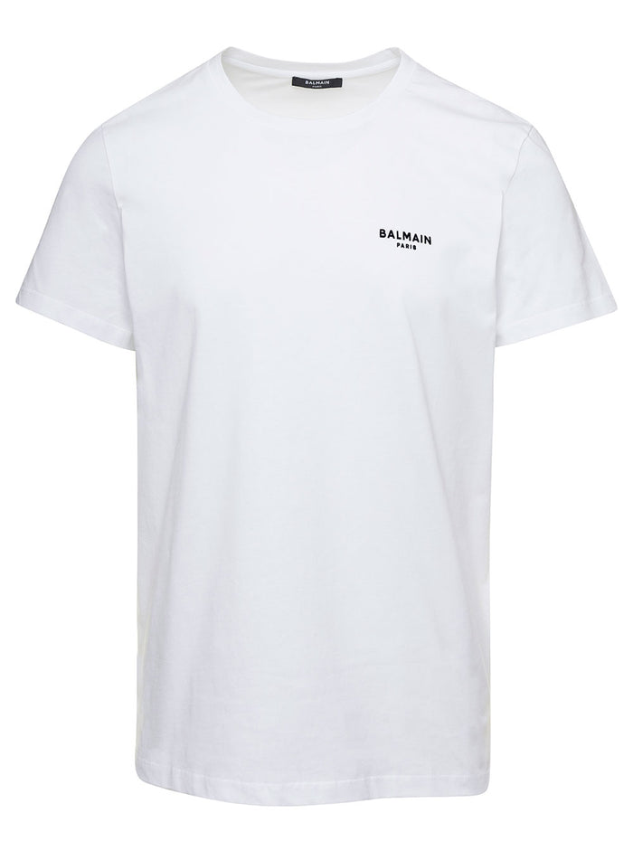 White T-Shirt With Flock Logo Cotton Man Tshirts And Polo Shirts