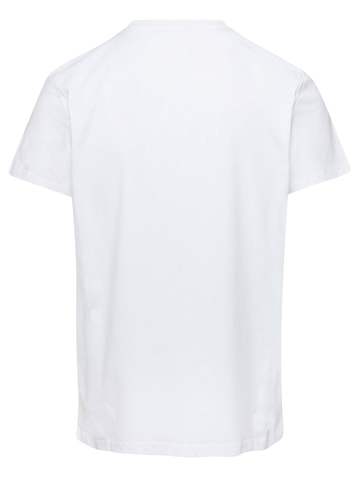 White T-Shirt With Flock Logo Cotton Man Tshirts And Polo Shirts