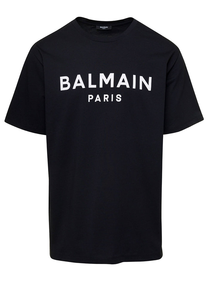 Black Crew Neck T-Shirt With Logo Print On The Chest Cotton Man Tshirts And Polo Shirts