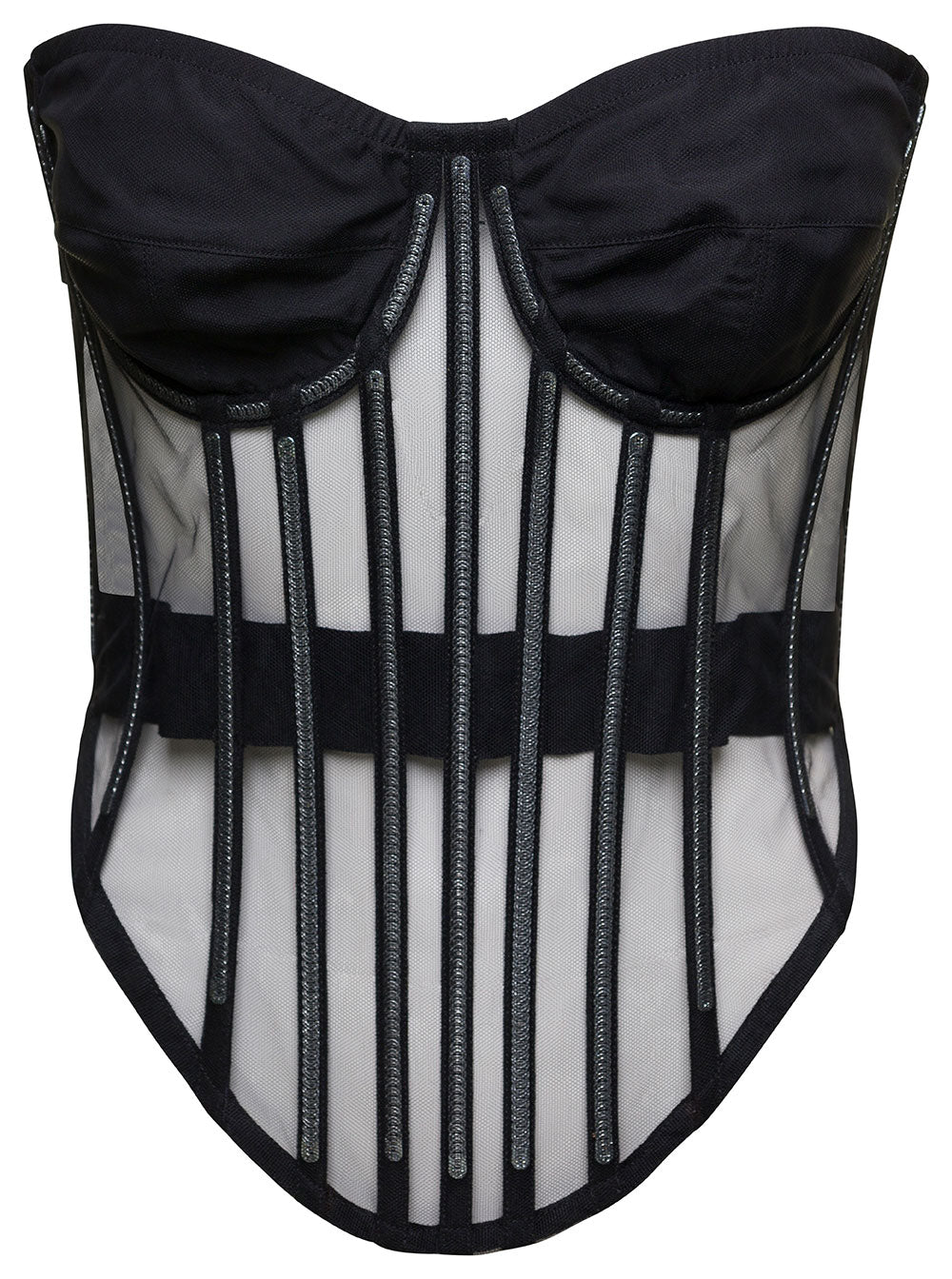 Black Corset Top With Boning And Sweetheart Neckline Polyamide Woman Tops