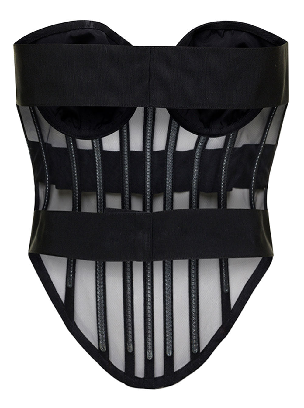 Black Corset Top With Boning And Sweetheart Neckline Polyamide Woman Tops