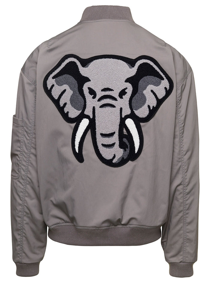 Grey Bomber Jacket With Logo Patch Polyester Blend Man Polyamide