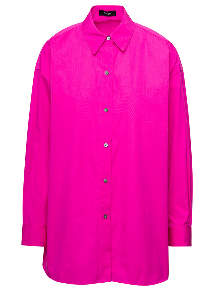 Fuchsia Oversized Shirt With Long Sleeves Cotton Woman Fuxia And Blouses