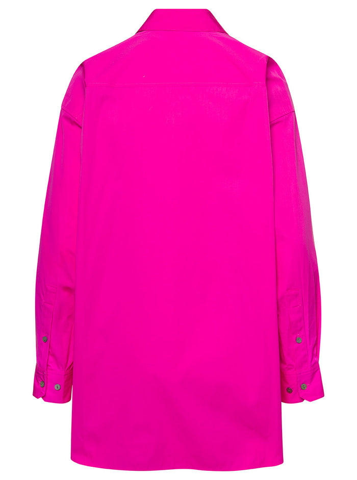 Fuchsia Oversized Shirt With Long Sleeves Cotton Woman Fuxia And Blouses