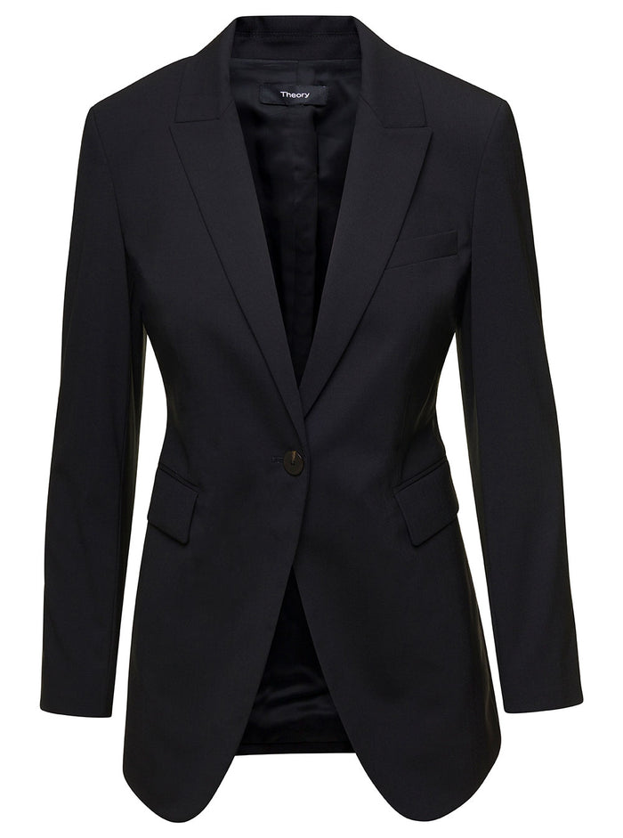 Black Single-Breasted Jacket With Single Button Wool Blend Woman Virgin Lycra Blazers