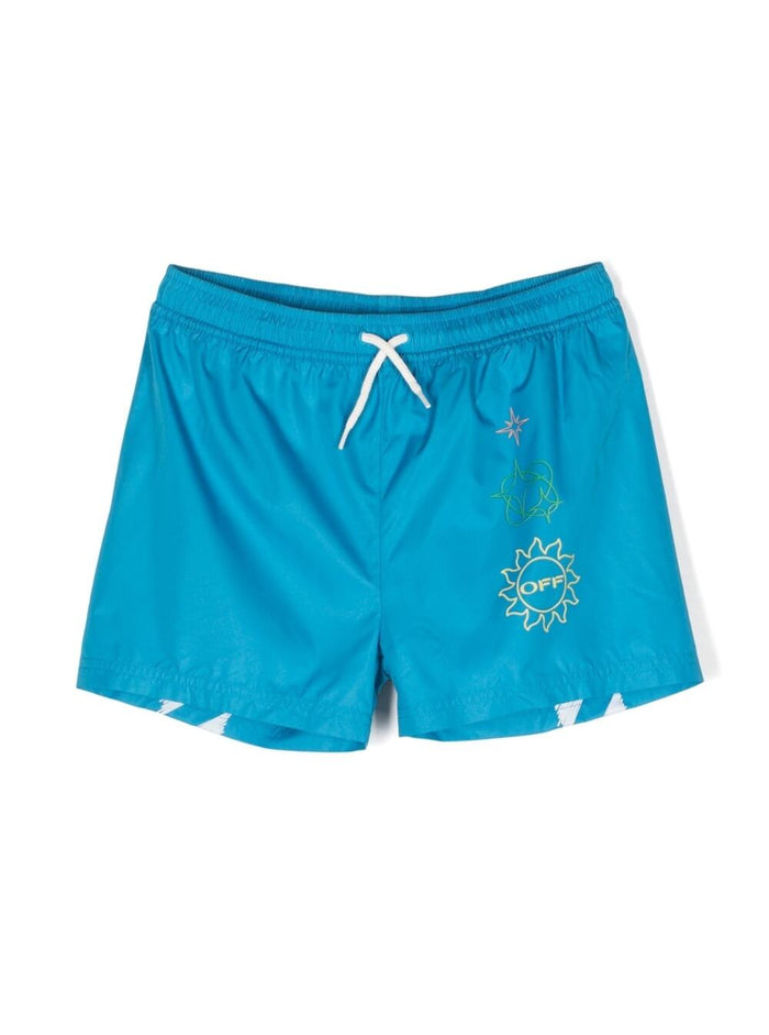 Swim-Shorts With Logo Print Light-Blue Technical Fabric Boy Light Blue Polyester Beachwear
