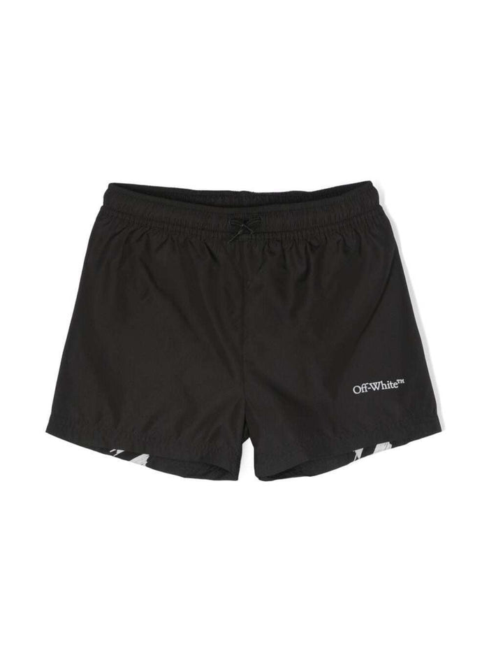 Swim Shorts With Logo-Print Black Technical Fabric Boy Polyester Beachwear
