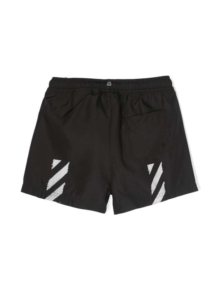Swim Shorts With Logo-Print Black Technical Fabric Boy Polyester Beachwear