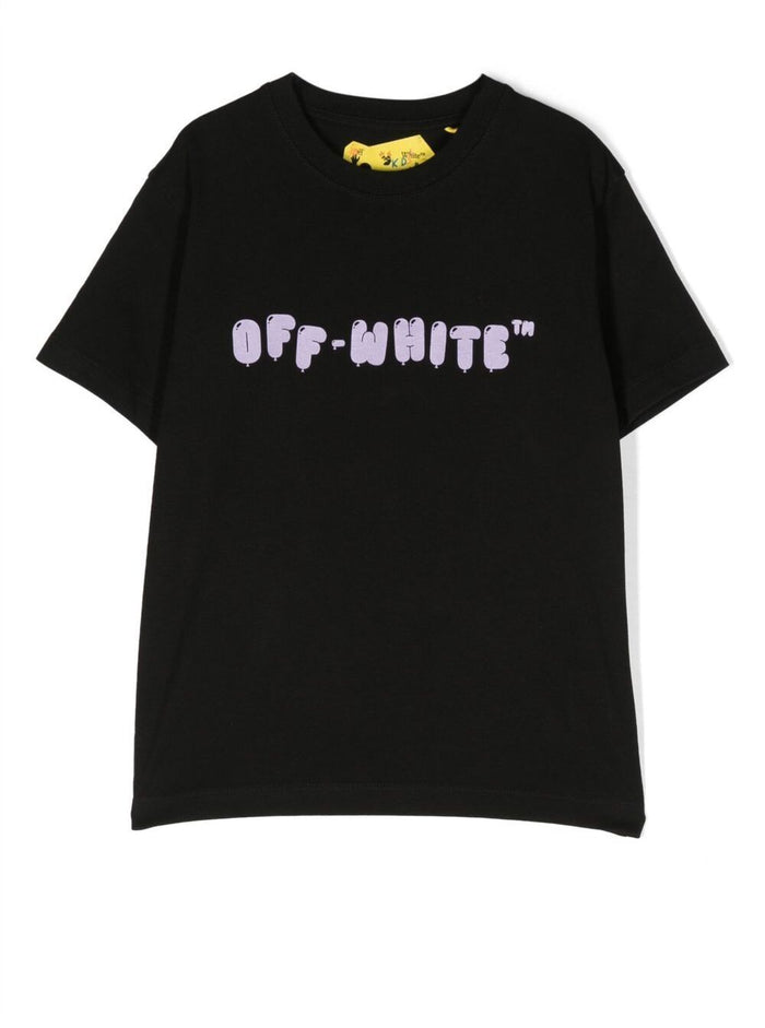 Crewneck T-Shirt With Printed Logo Black Cotton Girl Tshirts And Polo Shirts