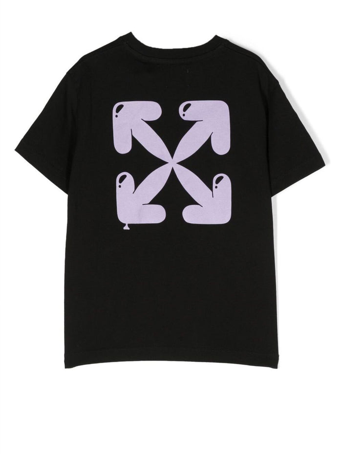 Crewneck T-Shirt With Printed Logo Black Cotton Girl Tshirts And Polo Shirts