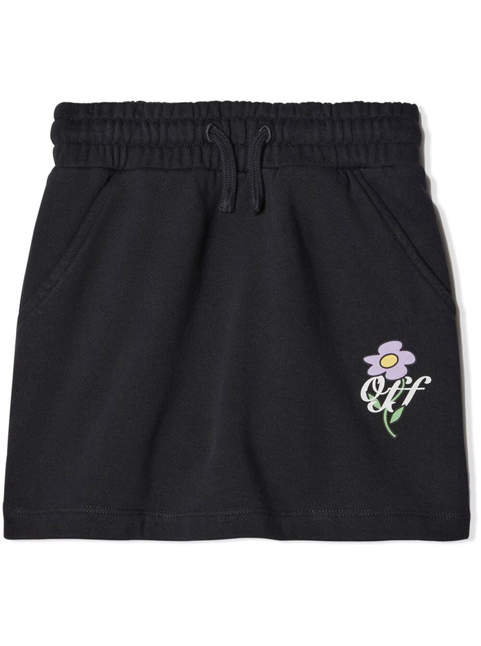 Black Miniskirt With Elasticated Waistband And Logo Cotton Girl Skirt