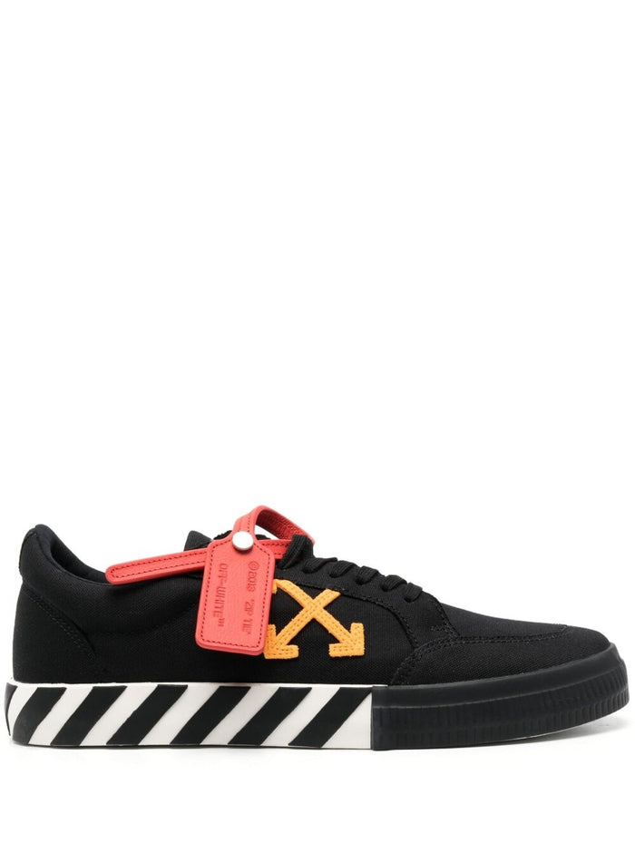 Vulcanized Sneakers With Signature Arrow Logo Black Canvas Man Cotton
