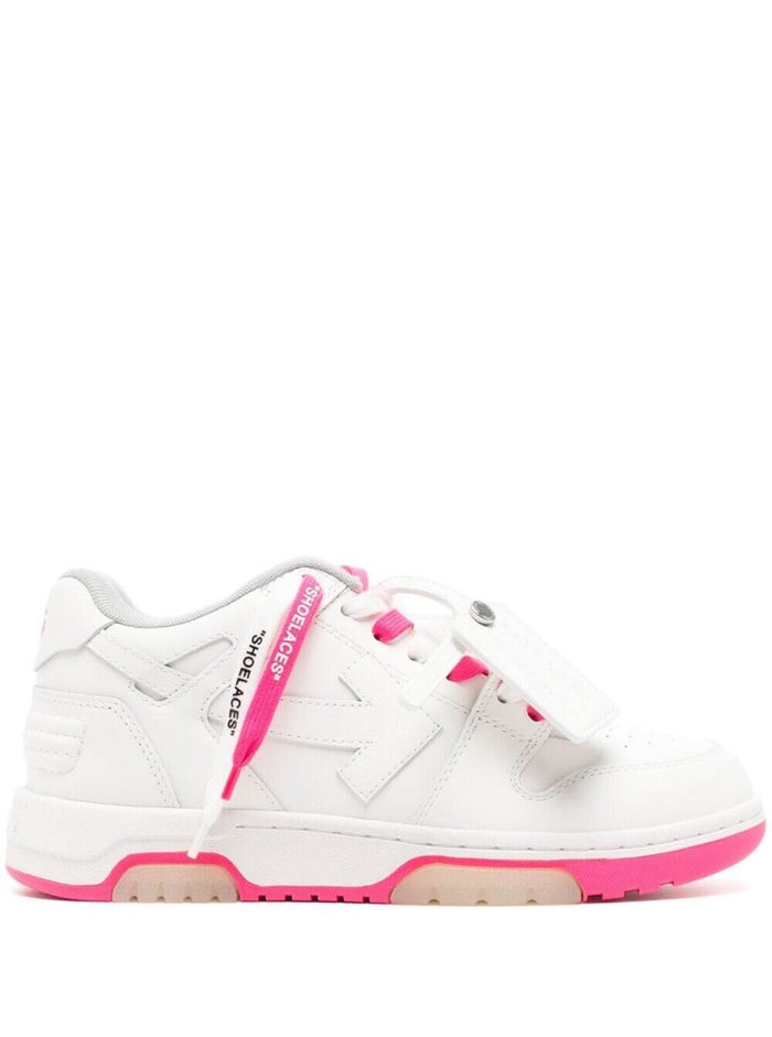 Out Of Office Sneakers White And Pink Leather Woman Calf Polyester