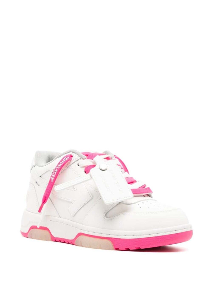 Out Of Office Sneakers White And Pink Leather Woman Calf Polyester