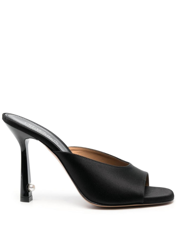 Pop Lollipop Mules Black Leather Woman Viscose Silk Heels