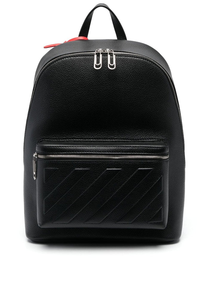 Binder Diag Stripe Embossed Backpack Black Leather Man Calf Backpacks And Belt Bags