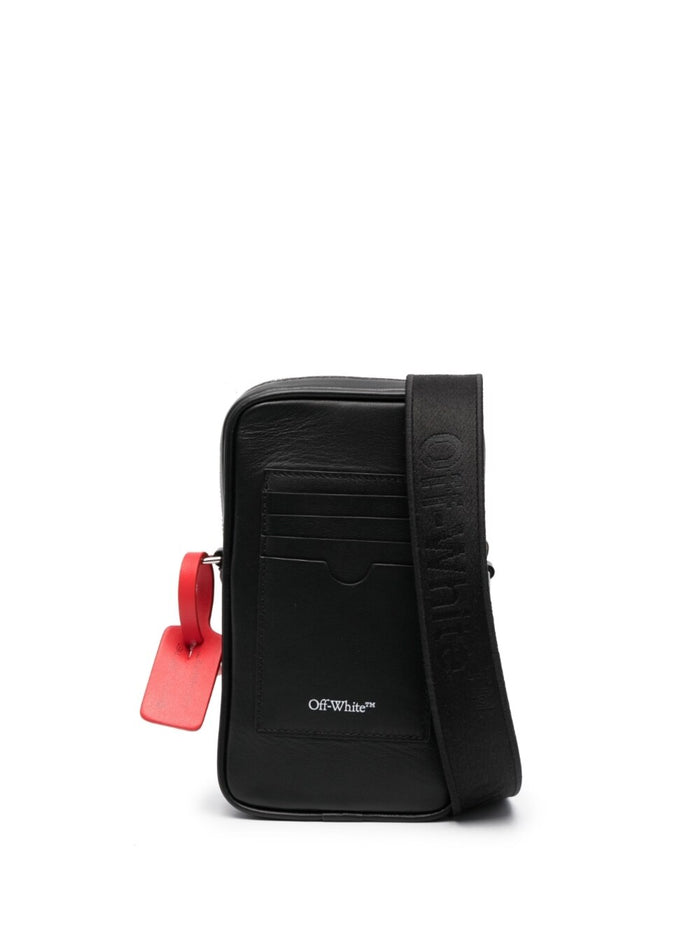 Crossbody Bag With Logo Black Leather Man Calf