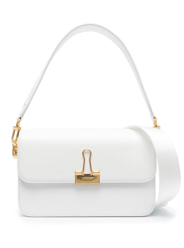 Binder Clip Crossbody Bag White Leather Woman Calf Shoulder
