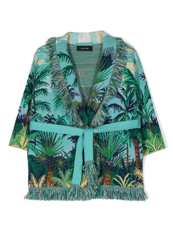 Multicolor Natural Sanctuary Cardigan With Jacquard Palms Motif Cashmere Girl Jersey