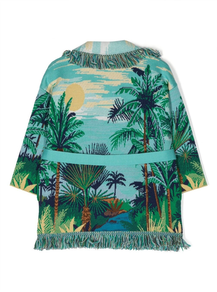 Multicolor Natural Sanctuary Cardigan With Jacquard Palms Motif Cashmere Girl Jersey