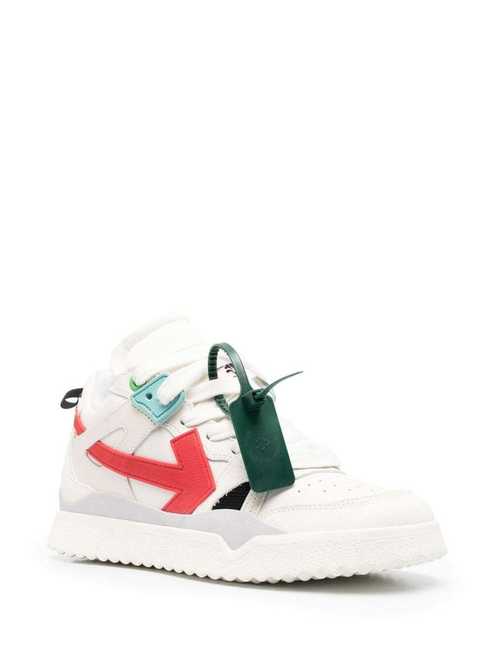 Mid-Top Sponge Sneaker White Leather Man Calf Polyester