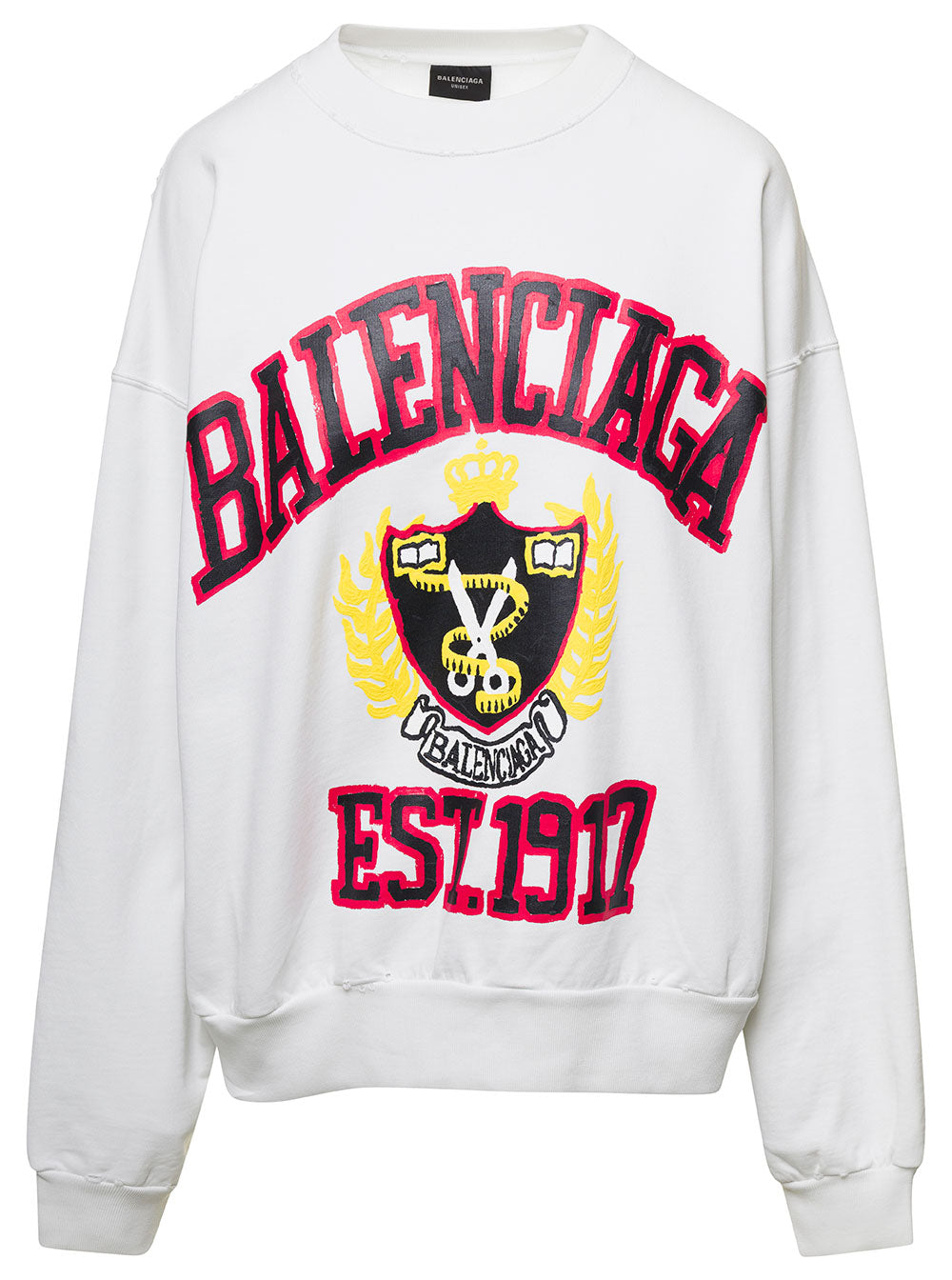 White Crewneck Sweatshirt With College-Style Logo Print Cotton Woman Sweatshirts