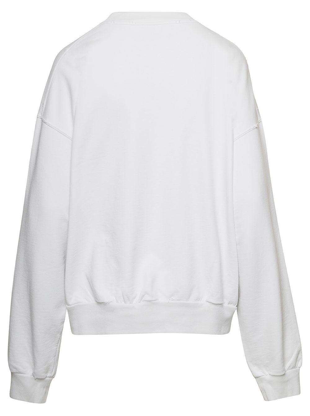 White Crewneck Sweatshirt With College-Style Logo Print Cotton Woman Sweatshirts