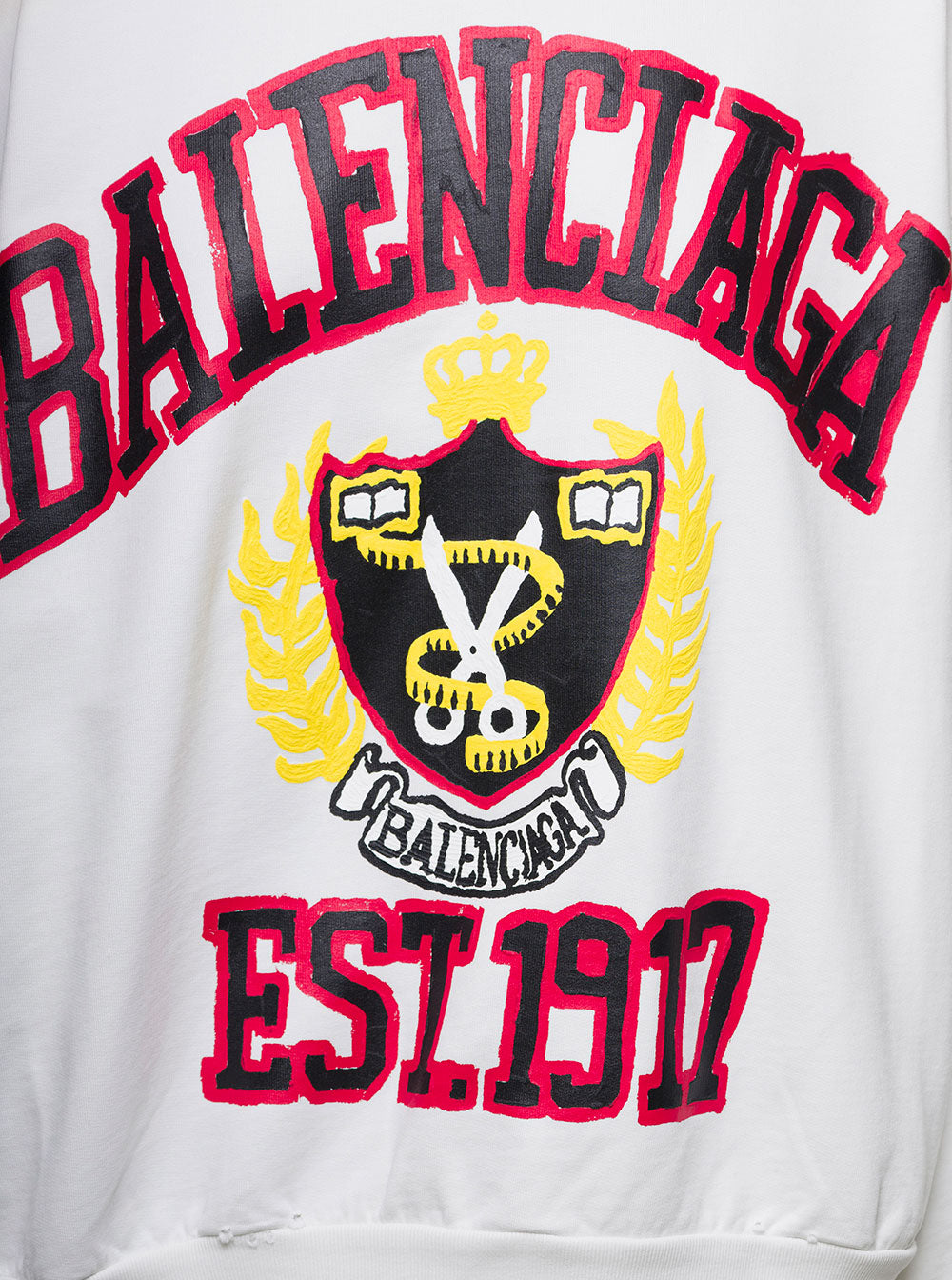 White Crewneck Sweatshirt With College-Style Logo Print Cotton Woman Sweatshirts
